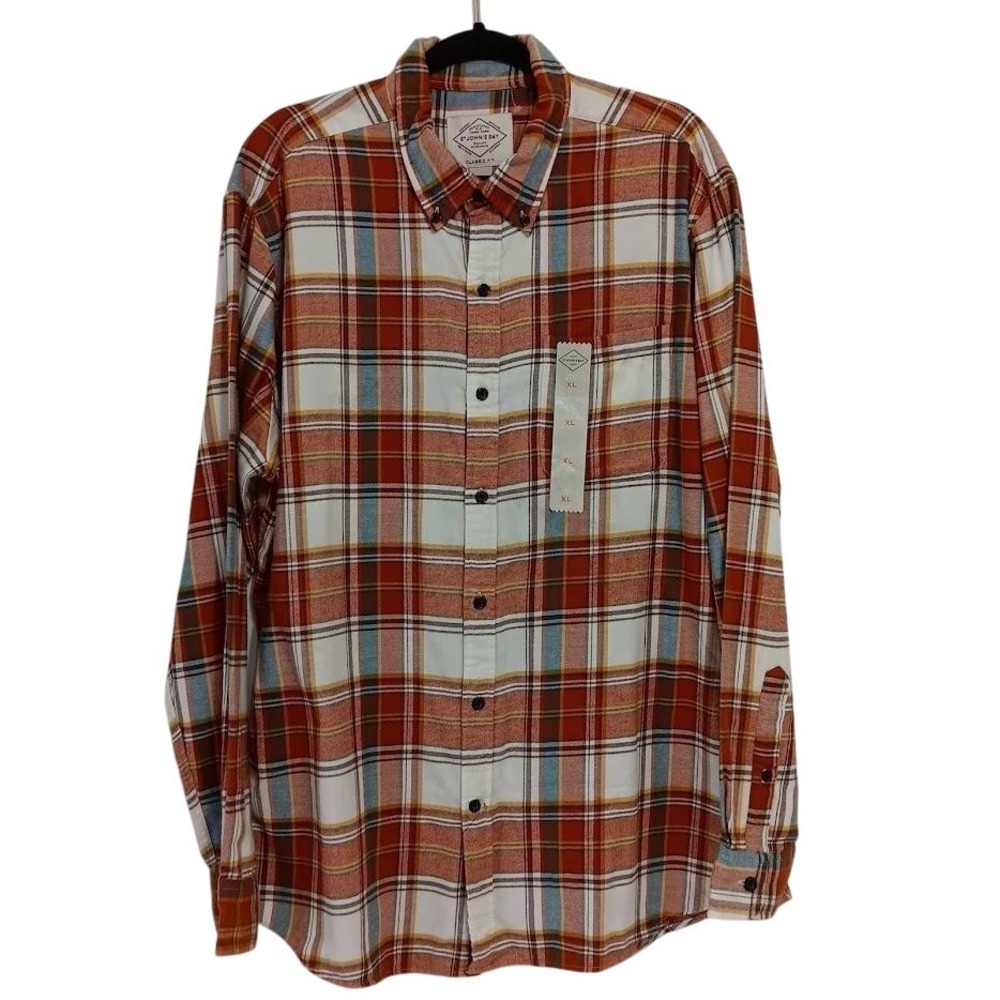 St. John's Bay Shirt Mens XL Orange Plaid‎ Button Down Long Sleeve Classic Fit